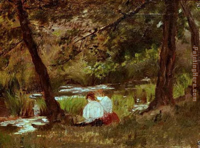 Two Women Seated By A Woodland Stream